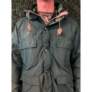 vtg 90s L.L. BEAN FLANNEL WOOL Lined Jacket Large // utility rain earth tone